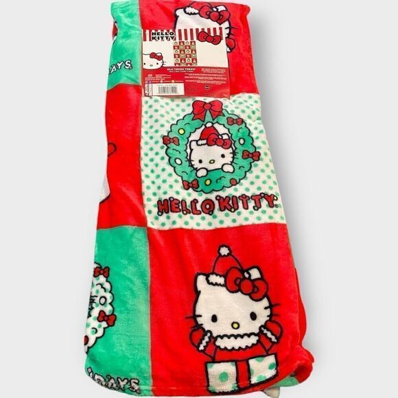 Hello Kitty 'Christmas Blocked' 50x70" Silk Touch Plush Throw Blanket Rare HTF - Picture 2 of 7